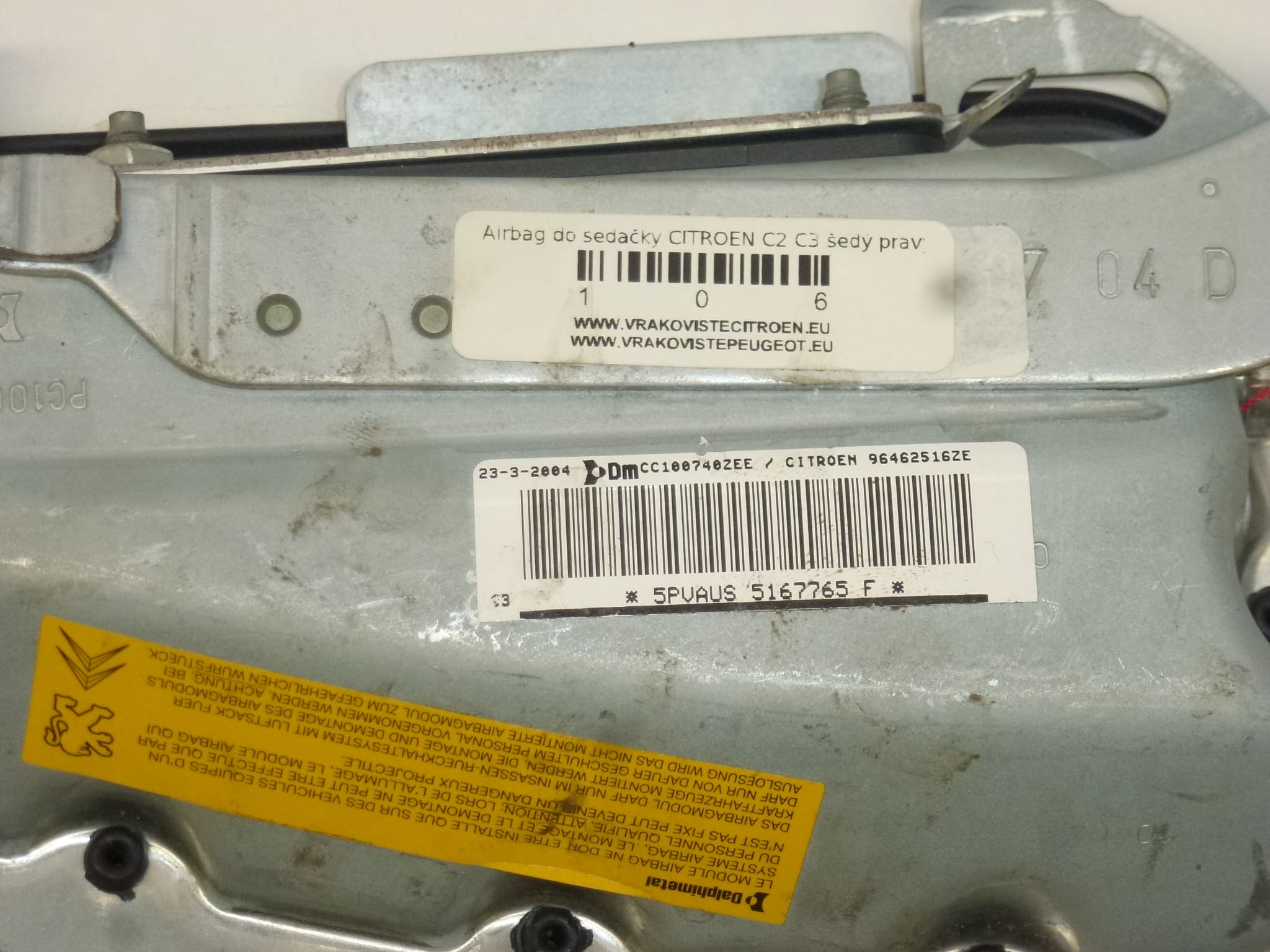 Airbag du siège passager gris clair pour Citroën C2/C3 96462516ZE 8216AQ – Image 2