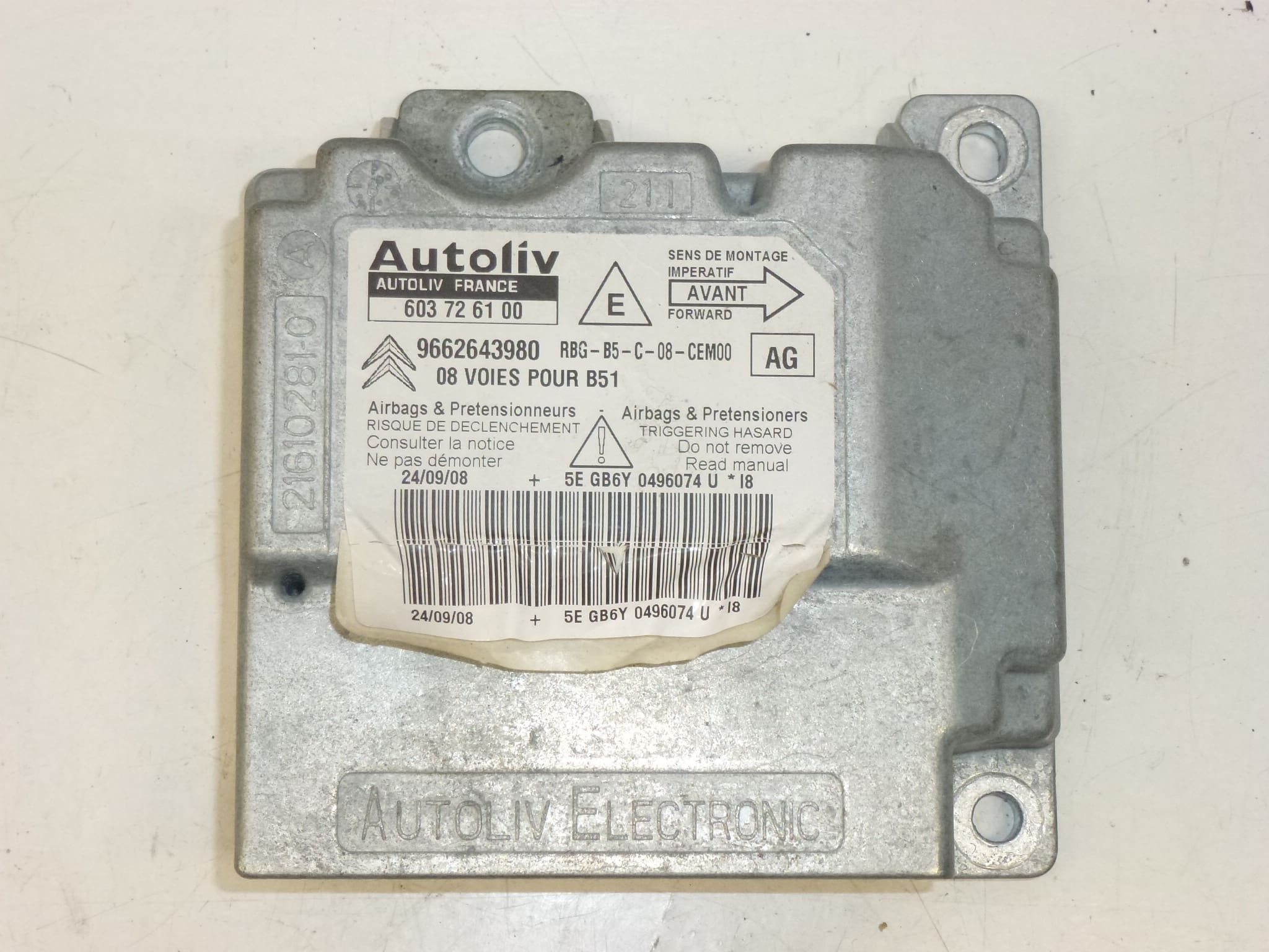 Module d'airbag d'occasion Citroën C4 9662643980 603726100 – Image 2